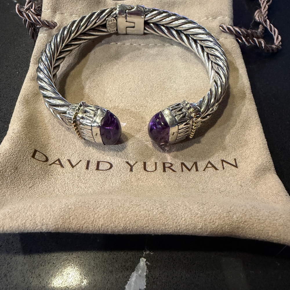 David Yurman Silver and Amethyst Cable Bracelet with Accents